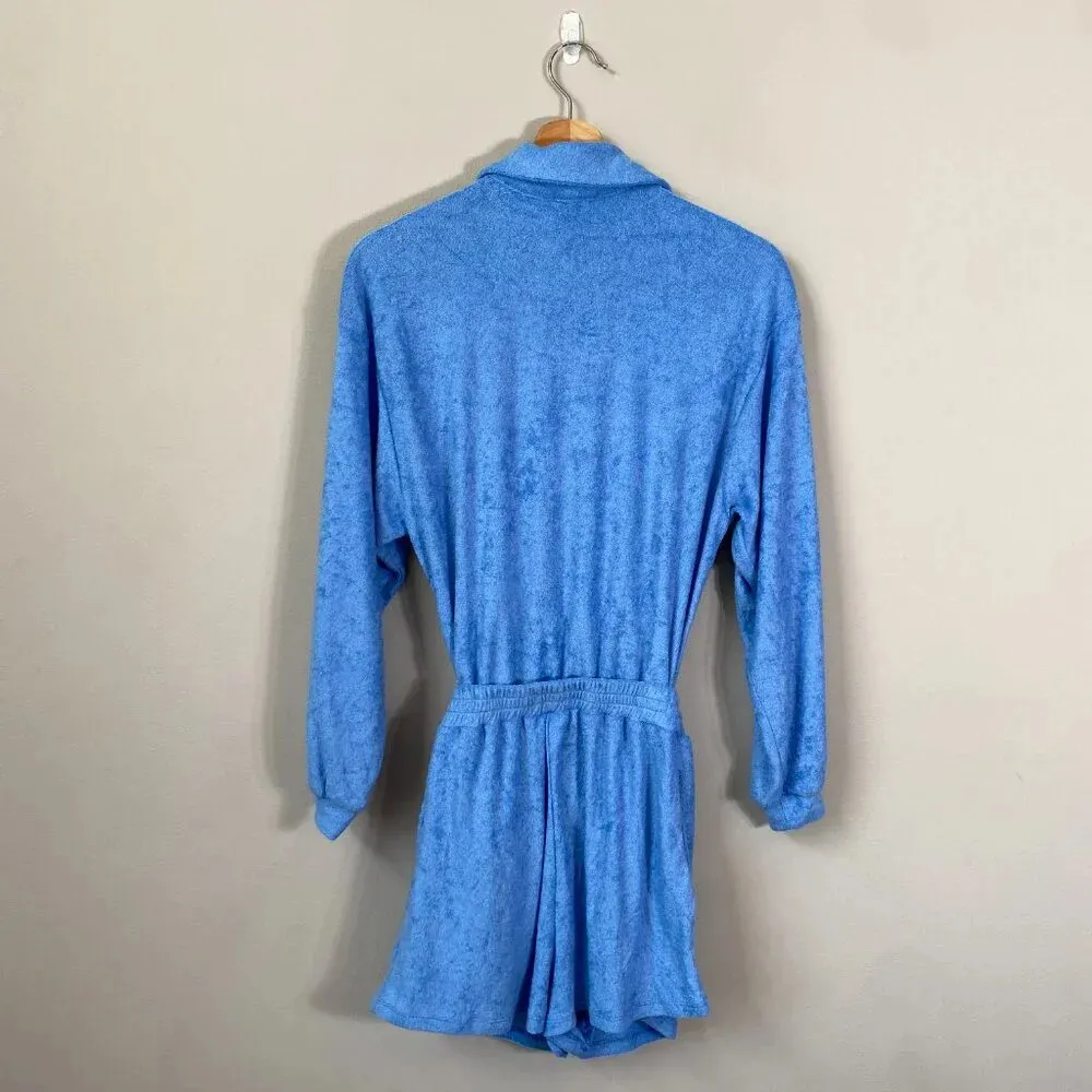 Princess Polly Long Sleeve Collared Terrycloth Romper Women's 2 Blue Beach Swim - Image 6