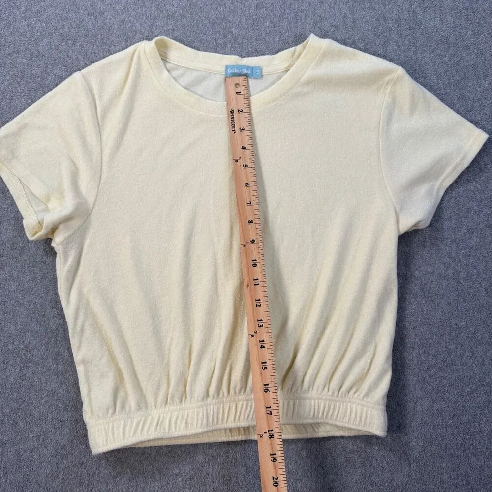 Southern Shirt Company Cropped Tee Shirt Women's Large Yellow Terry Short Sleeve - Image 4