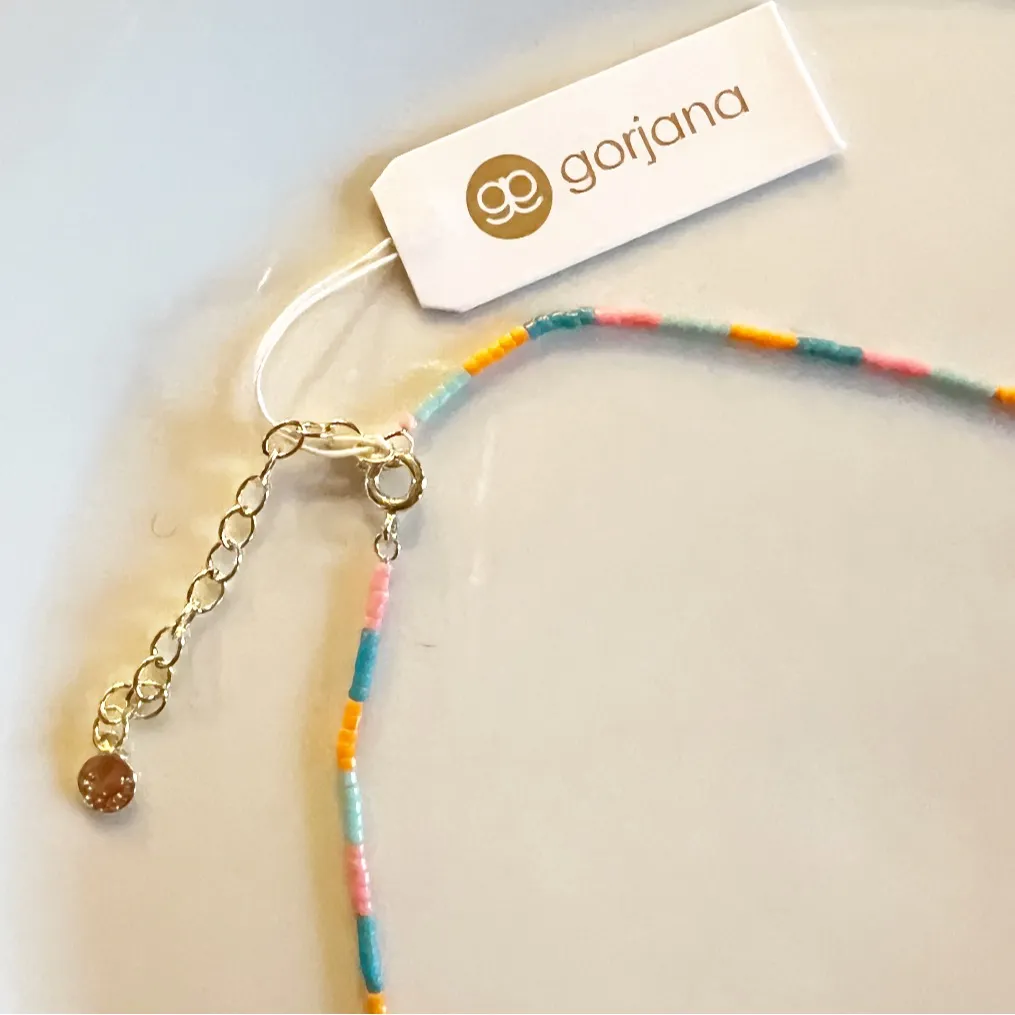 GORJANA Miami Gigi Glass Beaded Stripe Necklace 18K Gold Plated Orange Aqua Pink - Image 9
