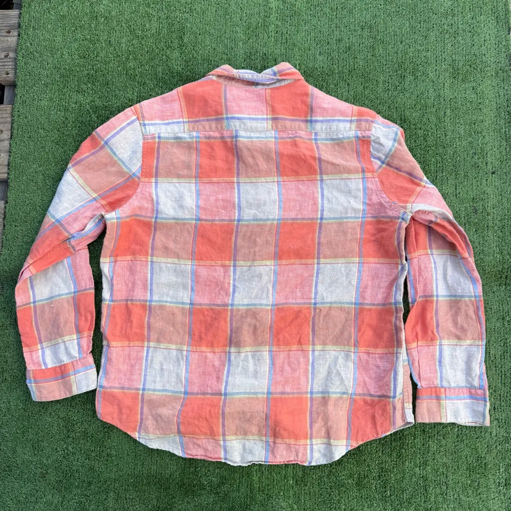 Pendleton Linen Plaid Button-Down Shirt - Coral and White - Image 2