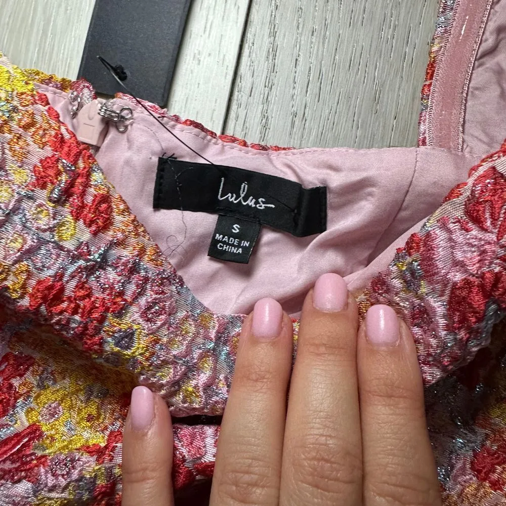 NWT Lulus floral jacquard mini vacation‎ going out dress colorful size small - Image 7