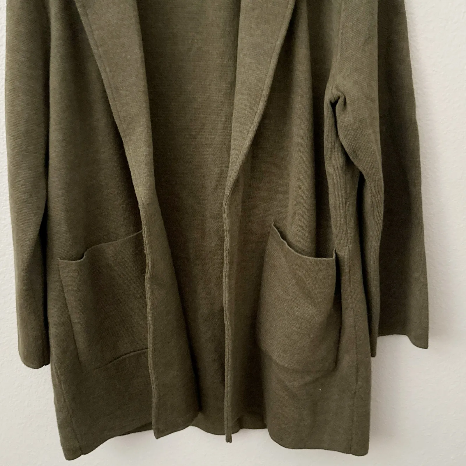 J. CREW | Sophie Merino Wool Open Sweater Long Green Cardigan Shacket | Large - Image 3