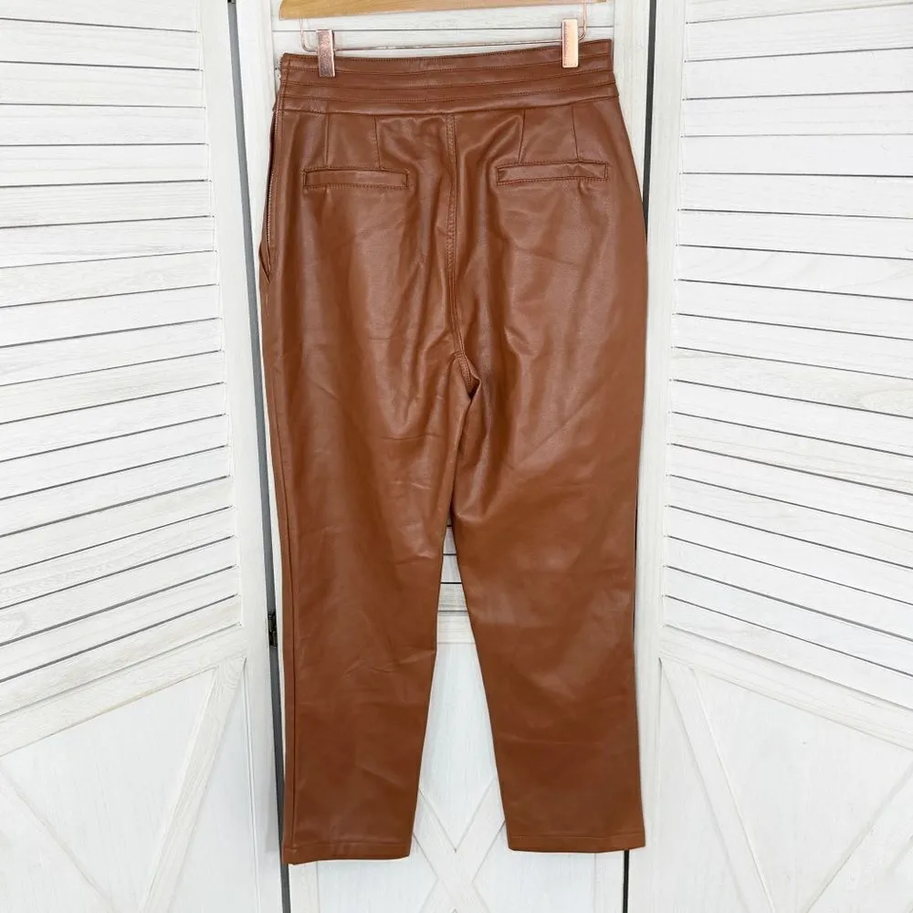 7 For All Mankind Crossover Waist Faux Leather Crop Pants Chestnut Brown Medium - Image 2