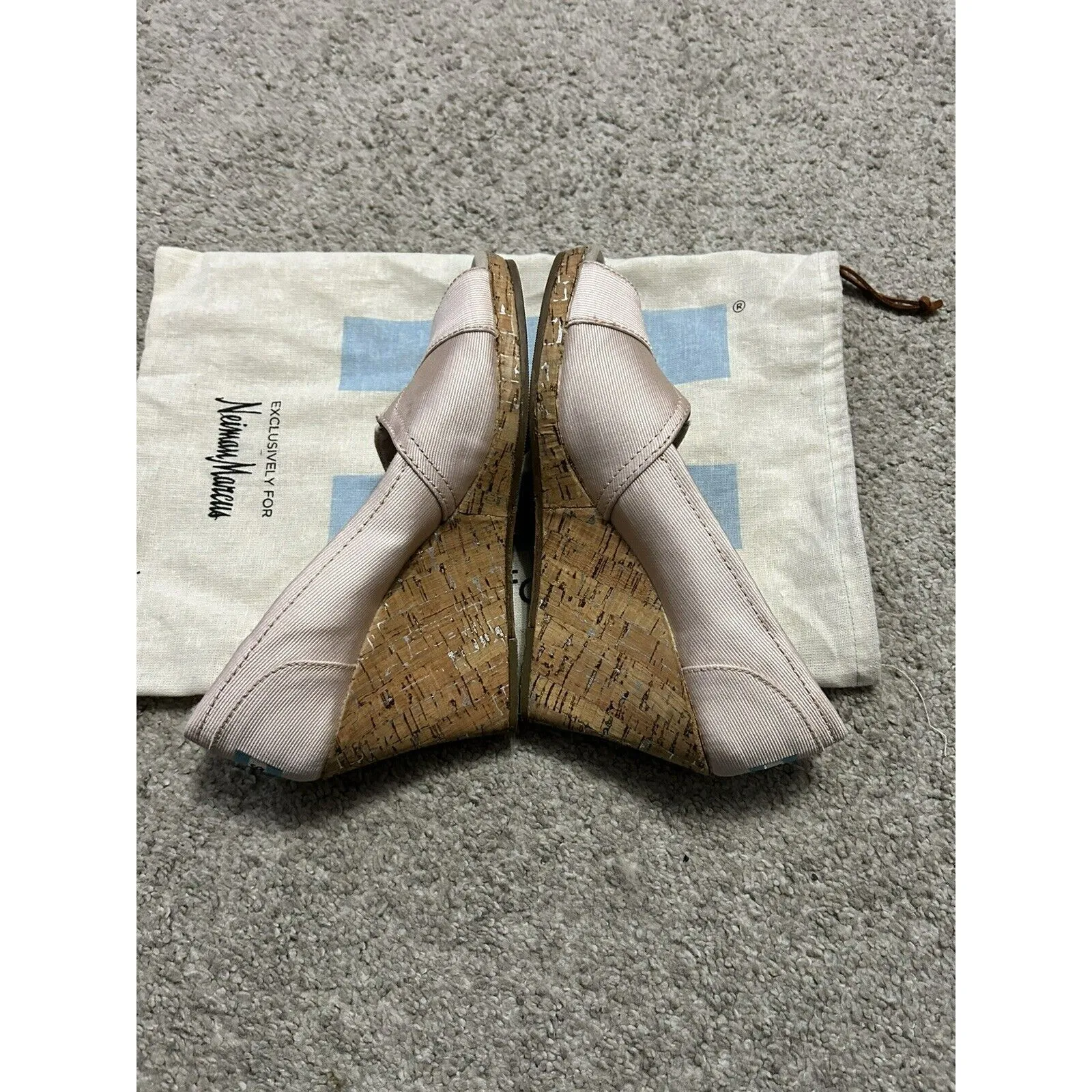Toms Blush Pink Peep Toe Espadrille Wedge Heels Shoes 7.5 Neiman‎ Marcus - Image 5