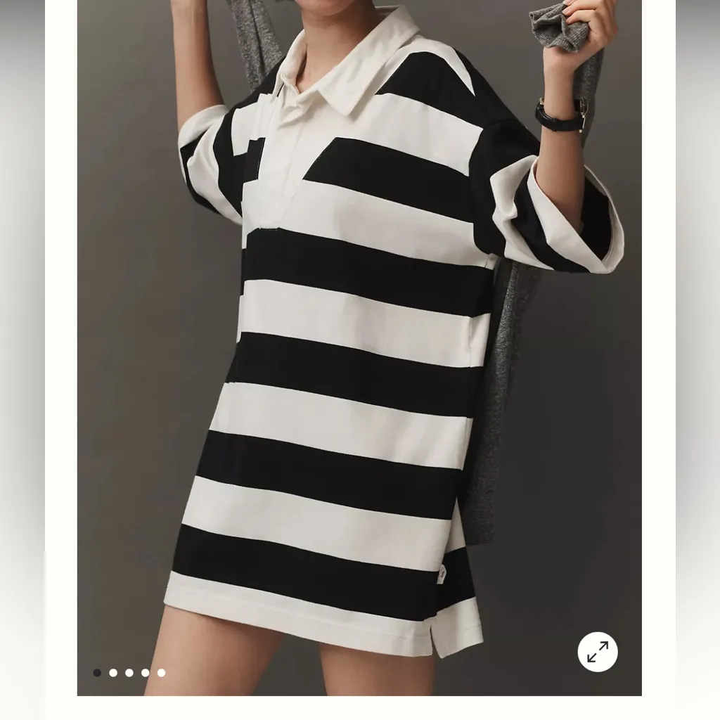Black and White Striped Cotton Dress Size M - Image 3