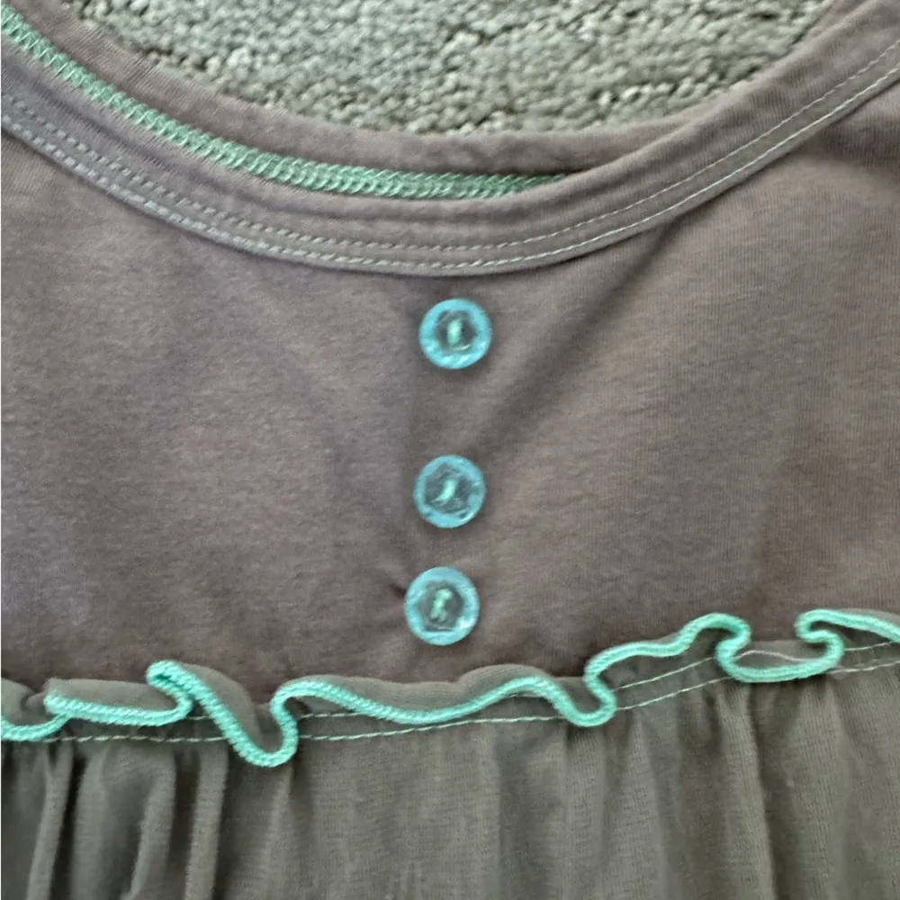 Free People Babydoll Grey Cami with Blue Trim & Button Detail - Image 2