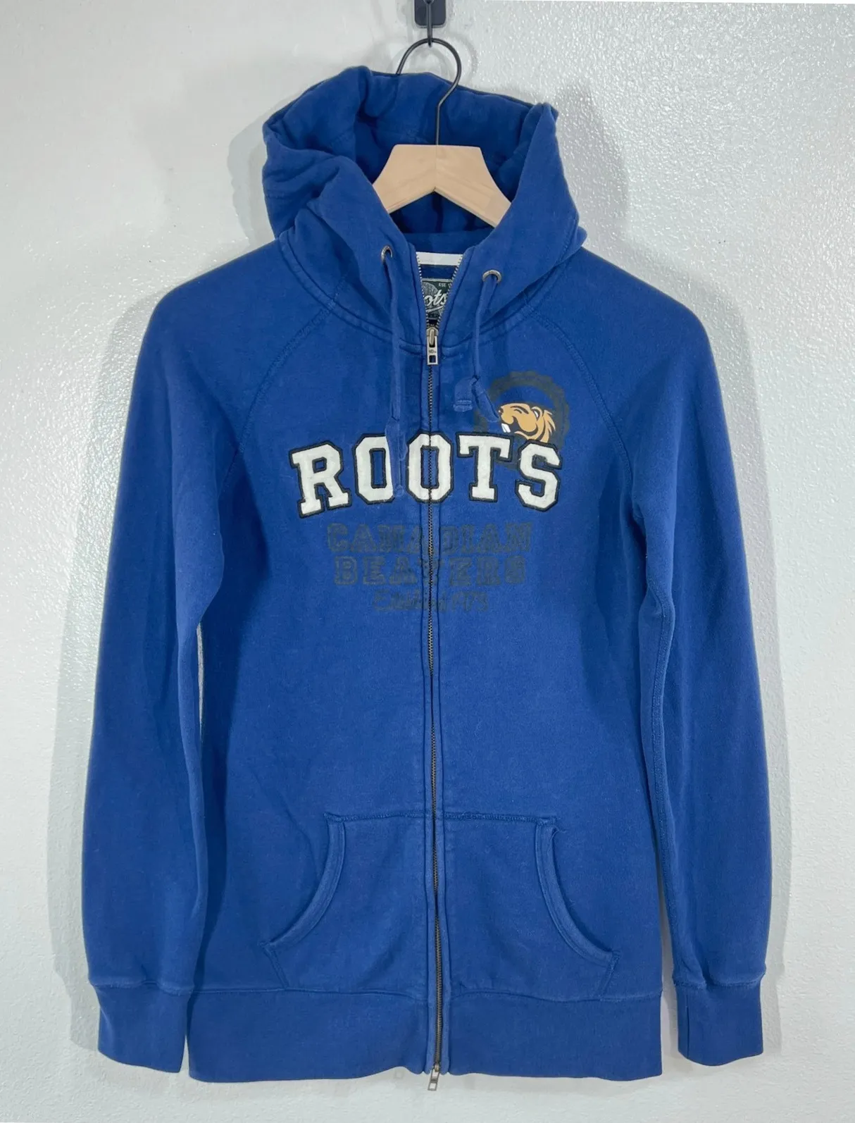 Roots Canada Full Zip Hoodie Womens Small Blue Beaver Logo Sweatshirt Sporting - Image 1