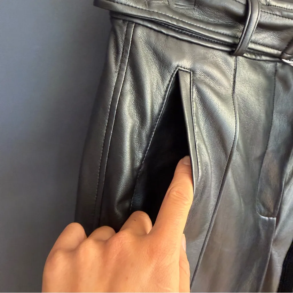 Aritzia Babaton Mayne Black Vegan Leather Pleated Pants w/ Belt, Sz 4 EUC - Image 6