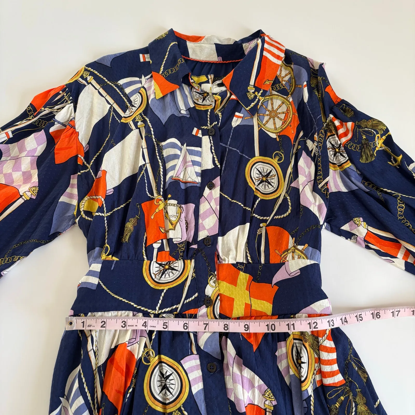 Maeve Anthropologie Nautical Coastal Mini Button Down Shirt Dress Women’s Medium Blue - Image 8