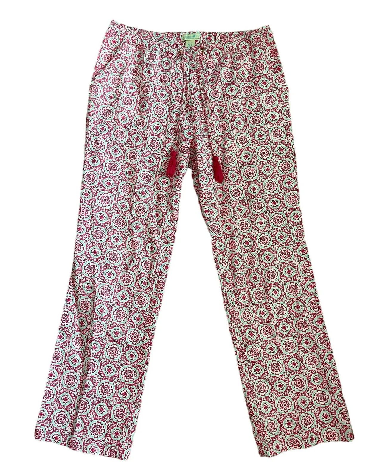 Caribbean Joe Tropical Bliss Elastic Waist Tassel Drawstring Pants Size Medium - Image 1