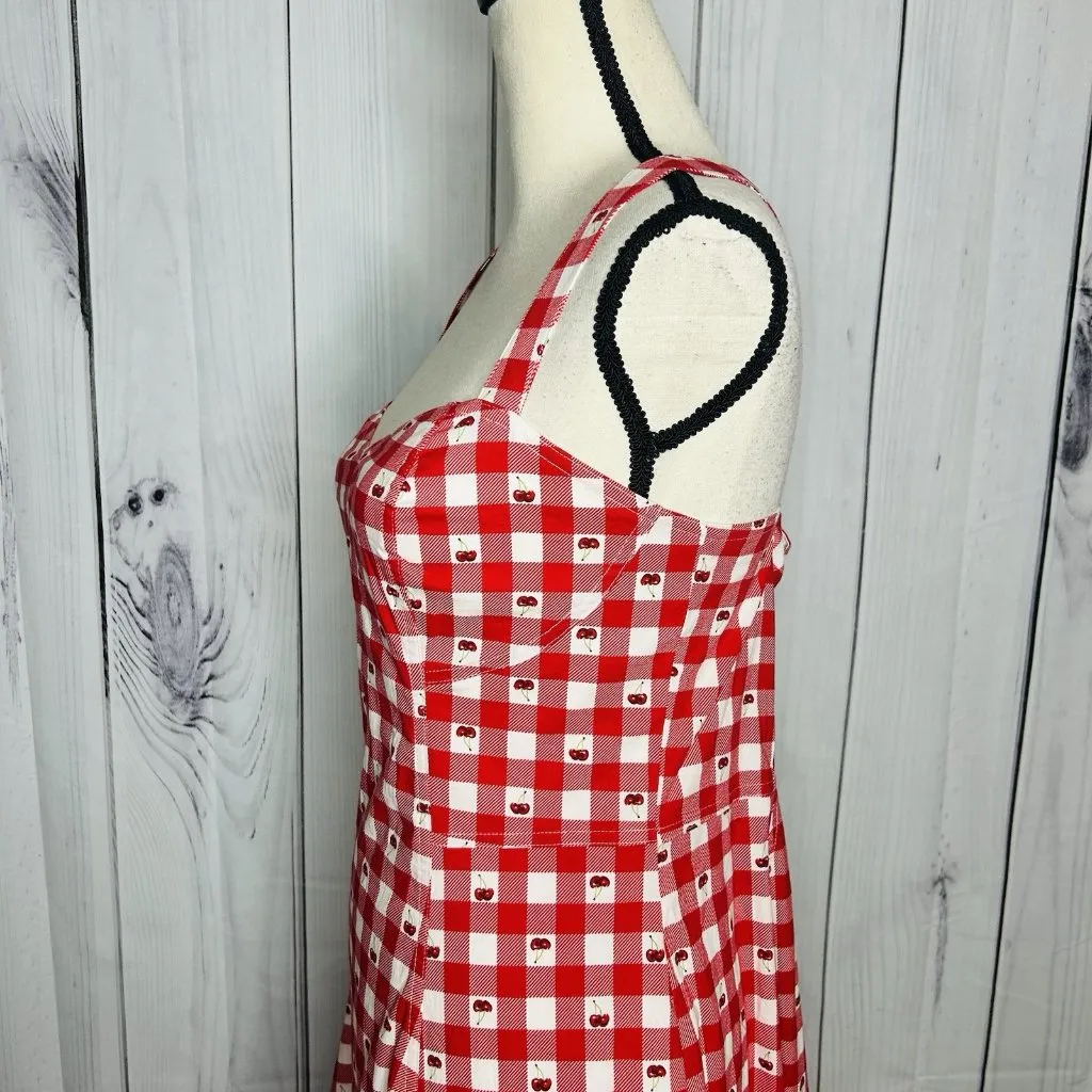 NWT Avec Les Filles Cherry Print Sweetheart Fit & Flare Midi Dress Sz 14 Stretch - Image 6