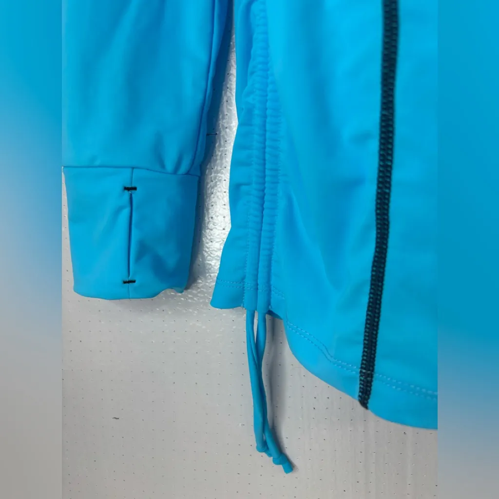 KP Sun L Rashguard Mini Dress Tunic Top Side Scrunch Thumb Hole Top in Turquoise Blue Size L - Image 3