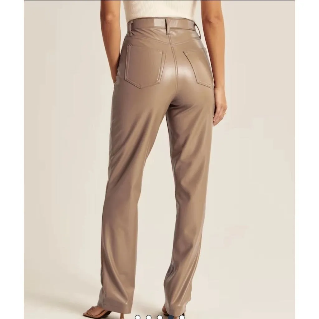 Abercrombie & Fitch Ultra High Rise 90s Vegan Leather Straight Pants‎ 36 L NWT - Image 2