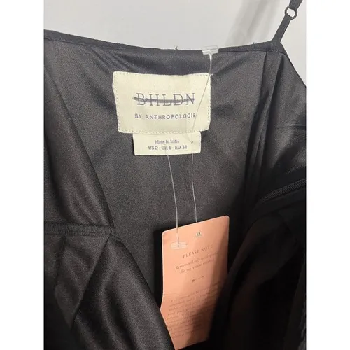 BHLDN Jia Bias-Cut Ruffled V-Neck Gown in Black Size 2 - Image 6