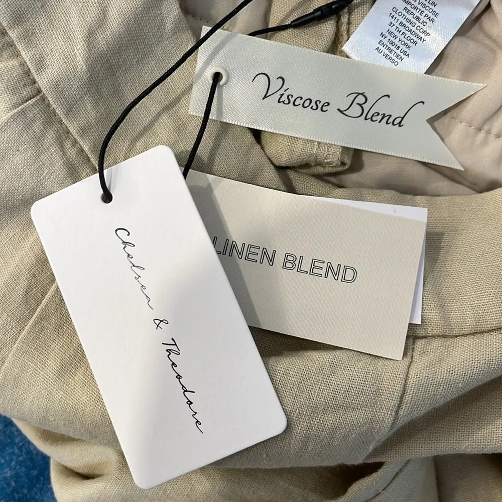 Chelsea & Theodore Women's 8 NWT Linen Viscose Beige Flat Front Wide Leg Pants Tan - Image 6