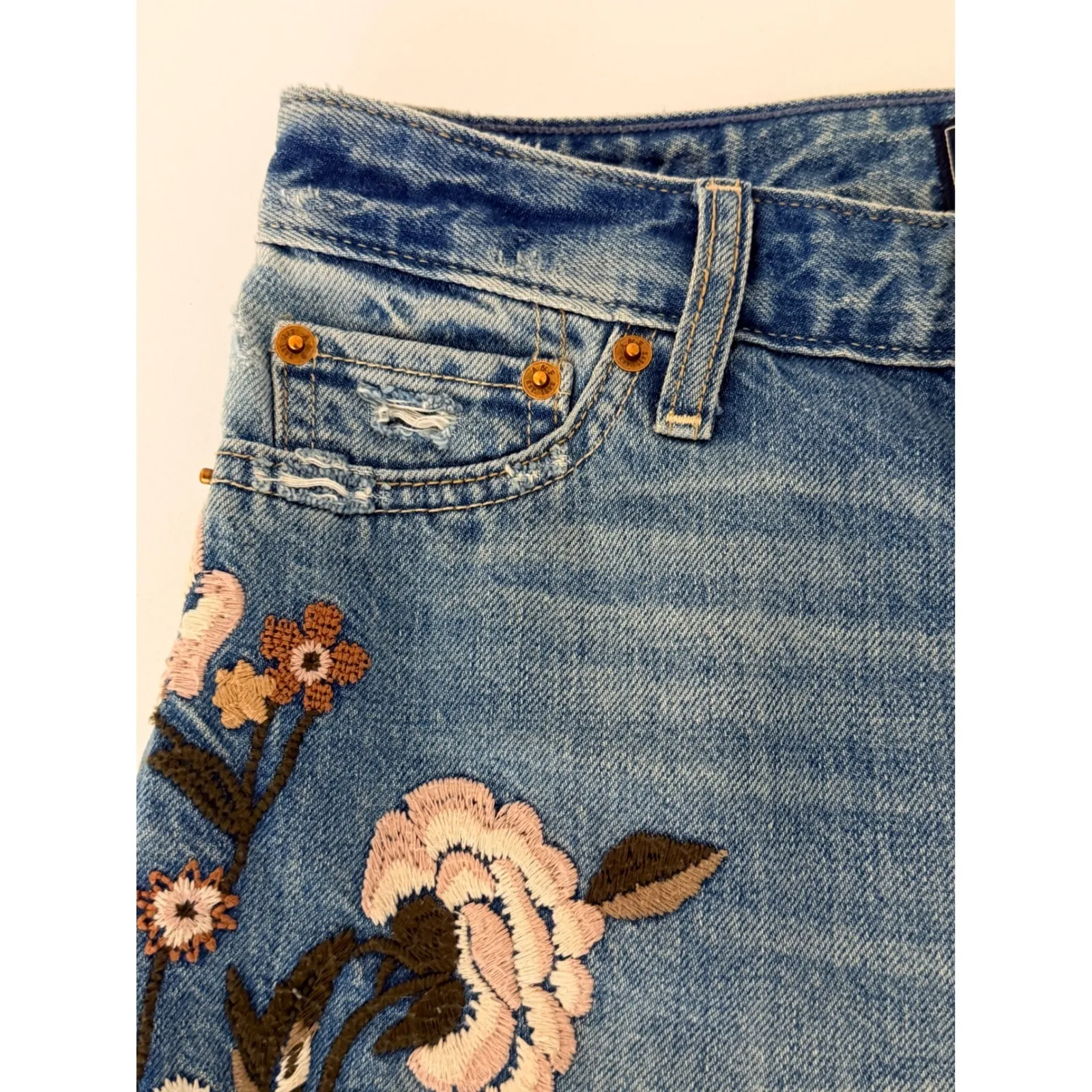 Abercrombie & Fitch Annie High Rise Girlfriend Jeans Sz 24/00 Floral Embroidery - Image 11