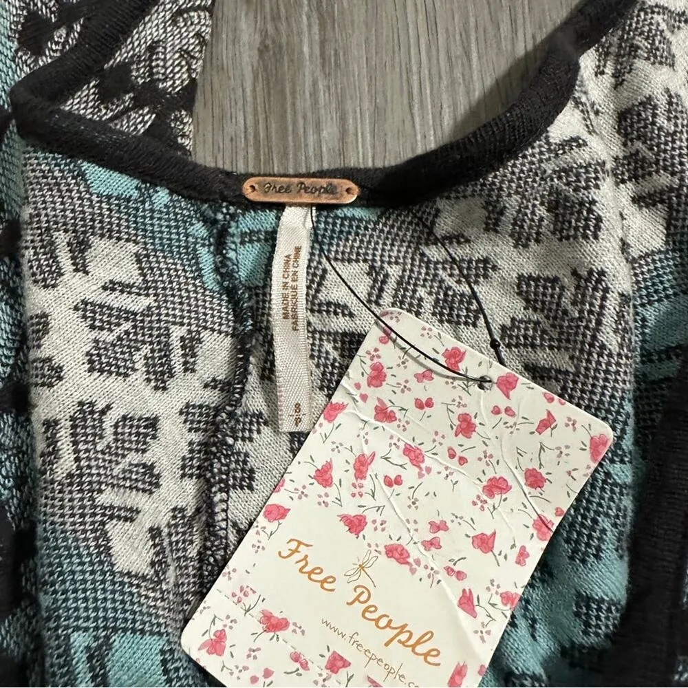 Free People Gray Blue & White Short Sleeve Scoop Neck‎ Knit Tunic Dress Size S - Image 5