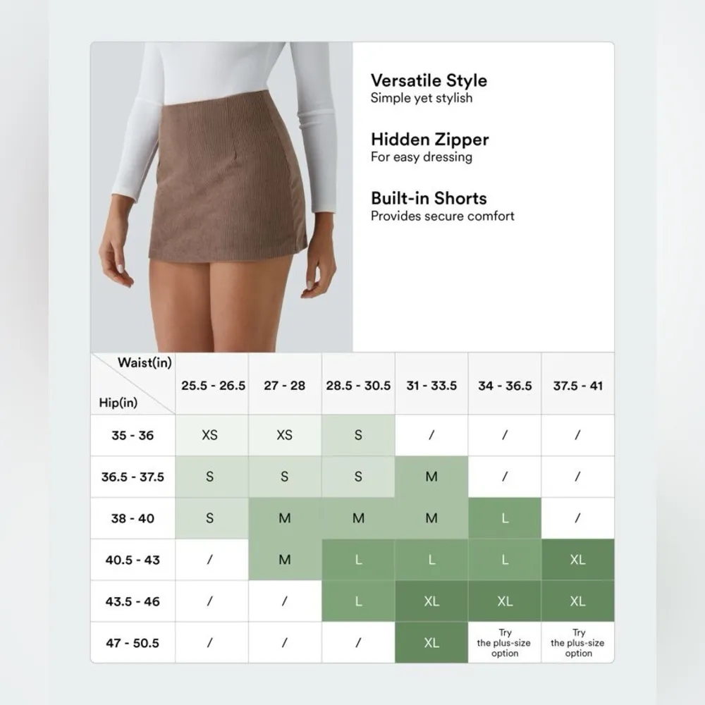 Halara Brown High Waisted 2-in-1 A Line Mini Corduroy Casual Skirt Skort SMALL - Image 2