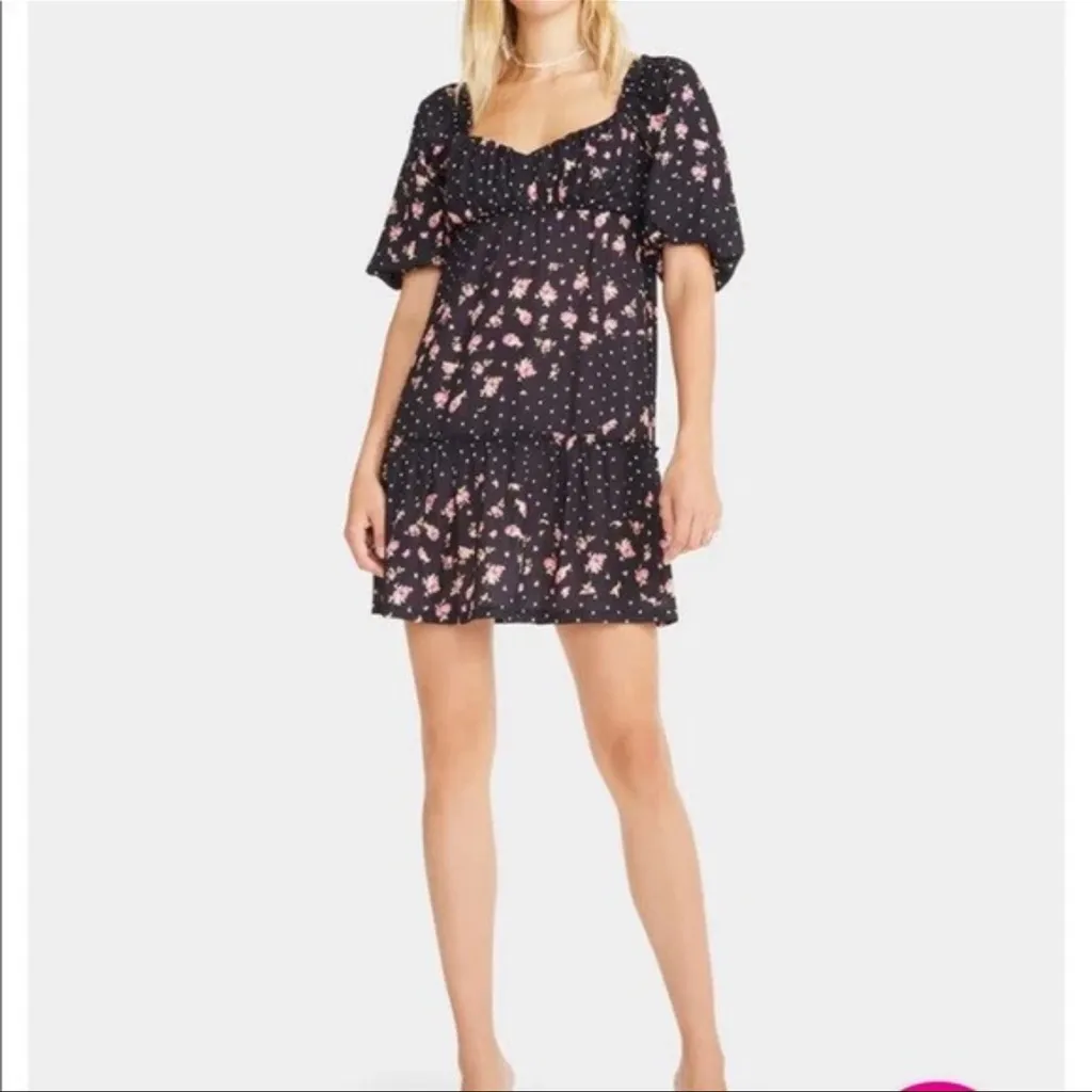 Betsey Johnson Rosy Dots Floral Polka Dot Puff Sleeve Mini Dress Pinup Size M - Image 14