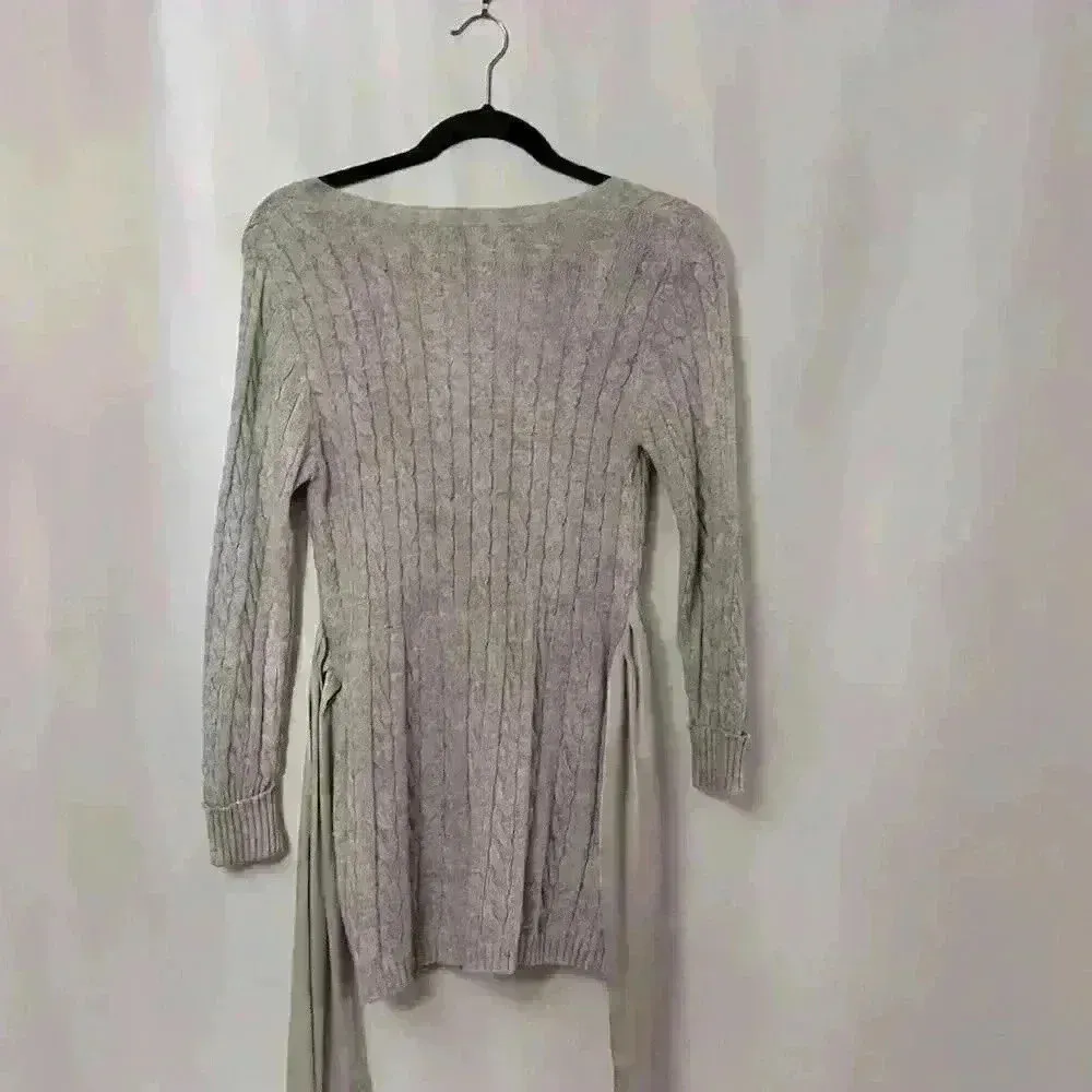 Boston Proper Heather Gray Cable Chiffon Sash Tie
Waist Cardigan Sweater XS - Image 6
