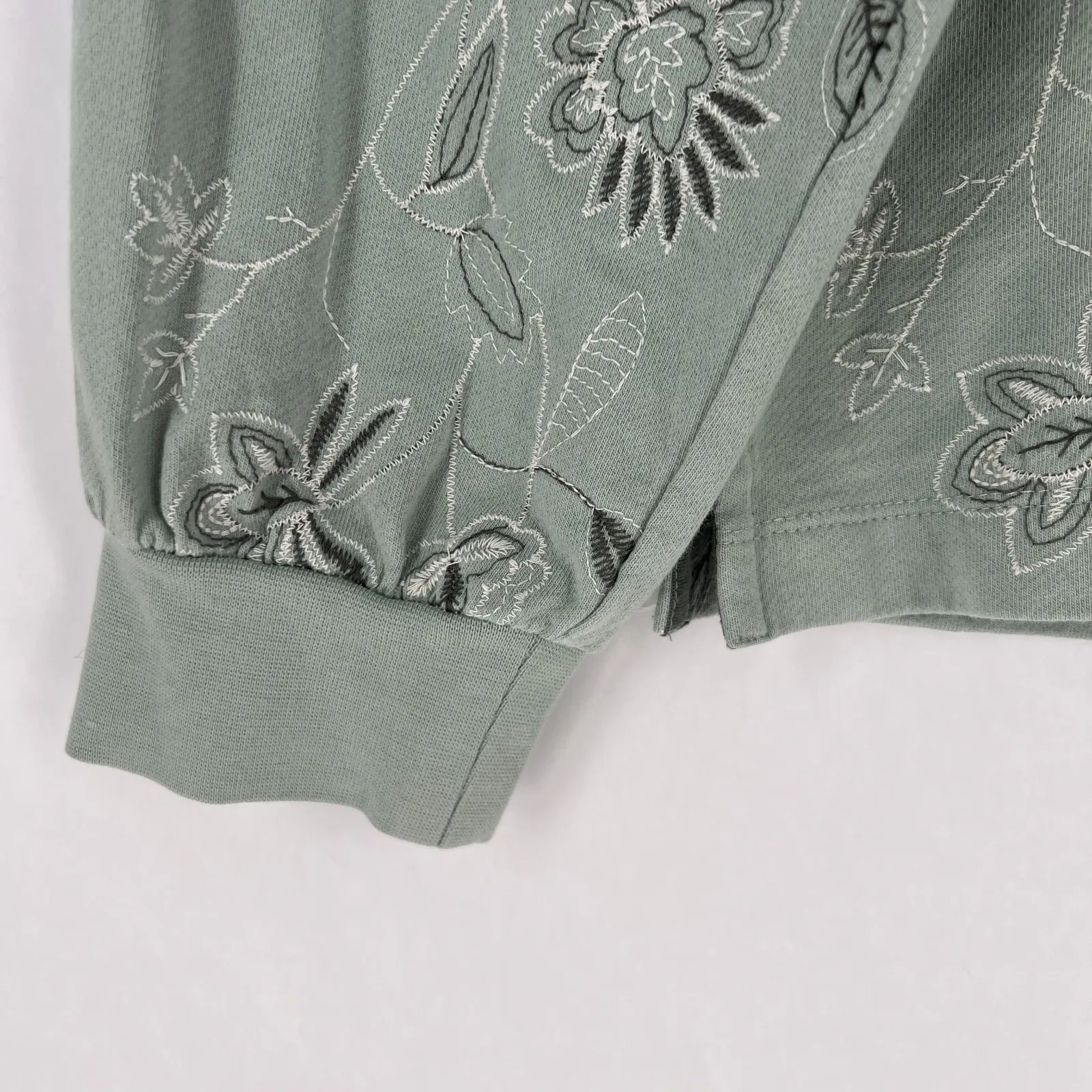 WoolOvers Contrast Stitch Sweatshirt Womens 4 Sage Green All Over Embroidered - Image 4