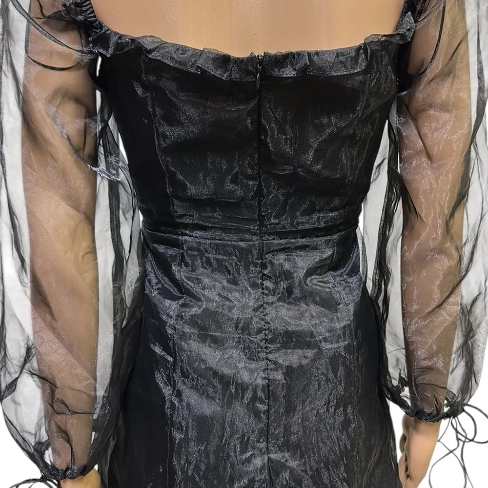 Lioness Black Corset Ruched Sheer Slv Feng Shui Lined Mini Dress Womens Medium - Image 4