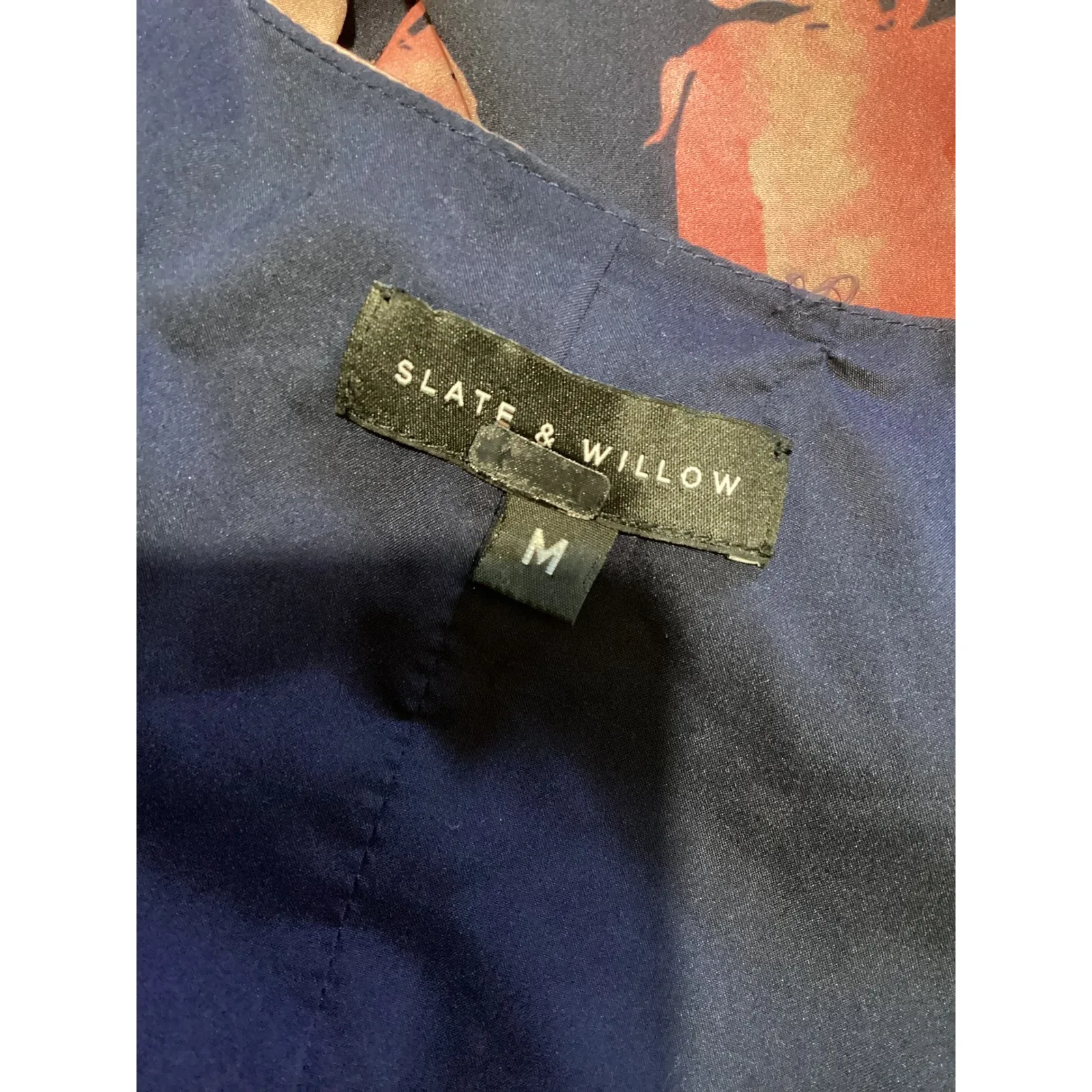 Slate & Willow Floral Wrap Dress Navy Pink Short Sleeve Midi Size M - Image 6