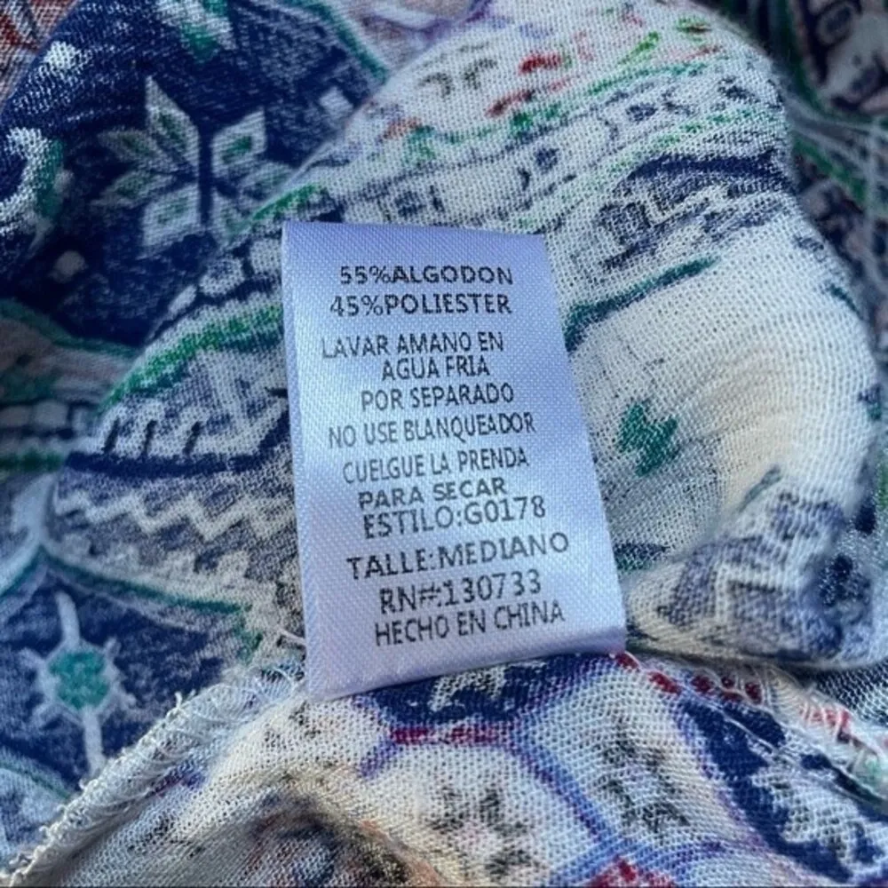 Umgee Boho Top Women's Size Medium Sleeveless Tunic Indigo Blue Crochet Pom Trim - Image 7