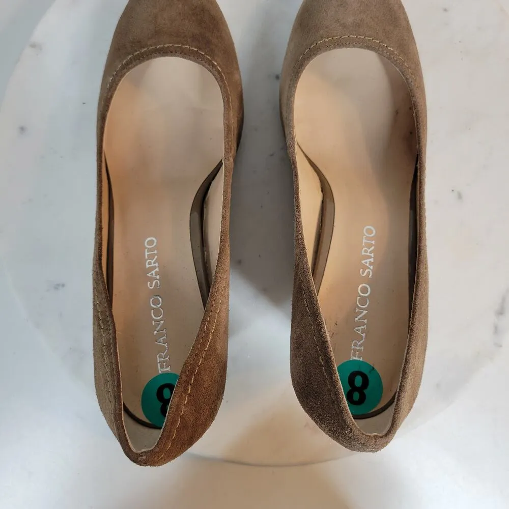 Franco Sarto Womens Zaina Shoes 8 Tan Suede Leather Wedge Slip On Round Toe - Image 10