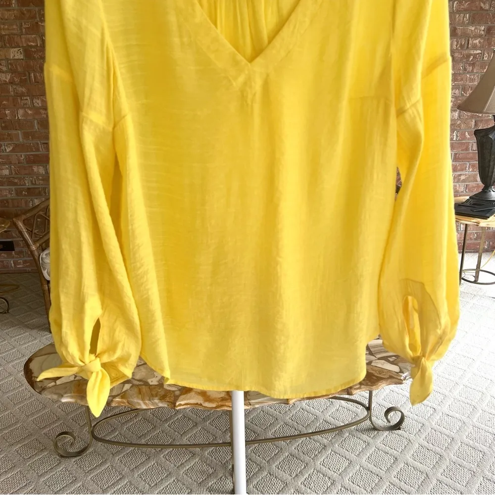 Maeve Anthropologie Verona Top Yellow Tie Sleeve S Boho V-Neck Relaxed Party Mod - Image 5