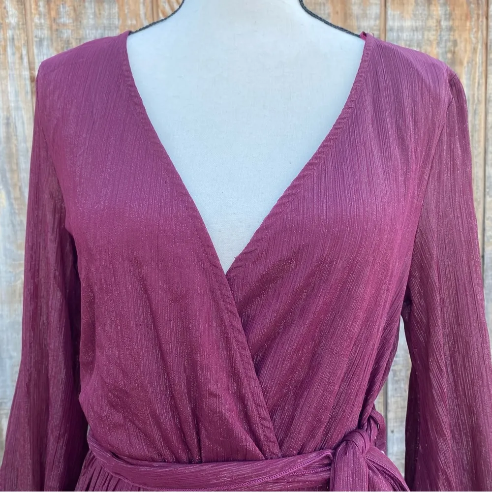 Wine Color Long Sleeve Elegant Maxi Dress Size L - Image 10