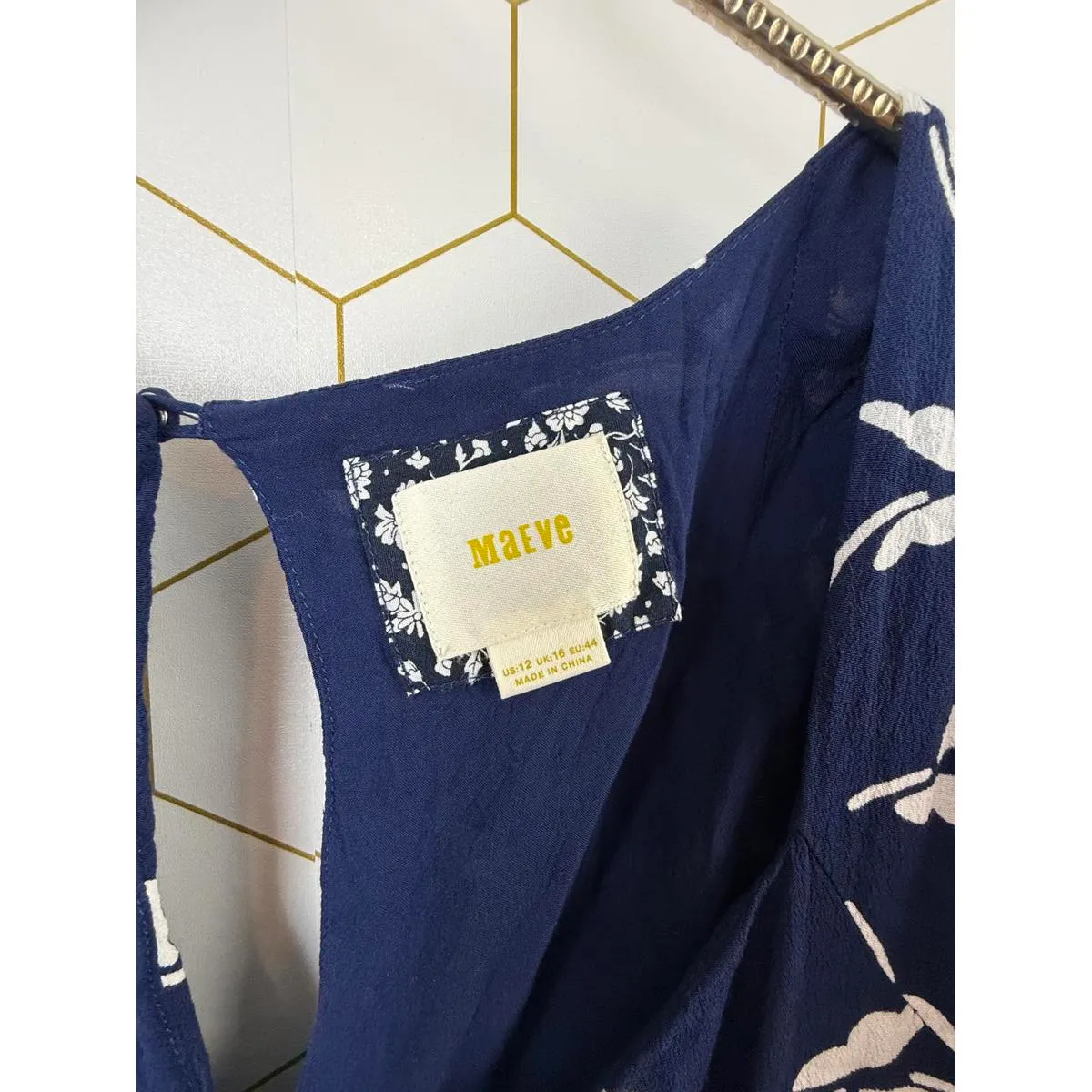 Maeve by Anthropologie Navy and White Fern Ruched Dress - Size - 12 - Image 6