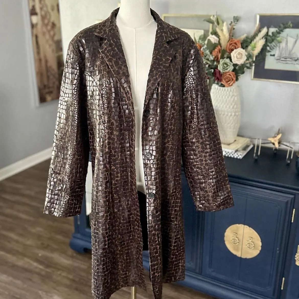 Selene Sport Coat For Women Size XL, Brown and Black Faux Leather Crocodile - Image 3