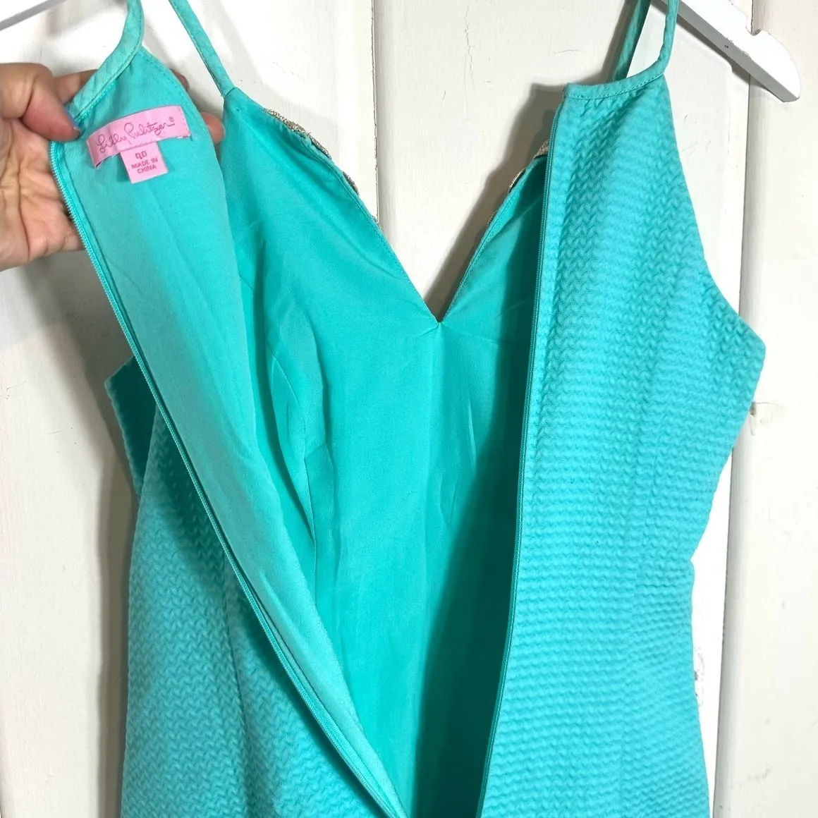 Lilly Pulitzer Pearl Seaside Aqua & Gold Metallic‎ Detail Shift Dress Size 00 - Image 6