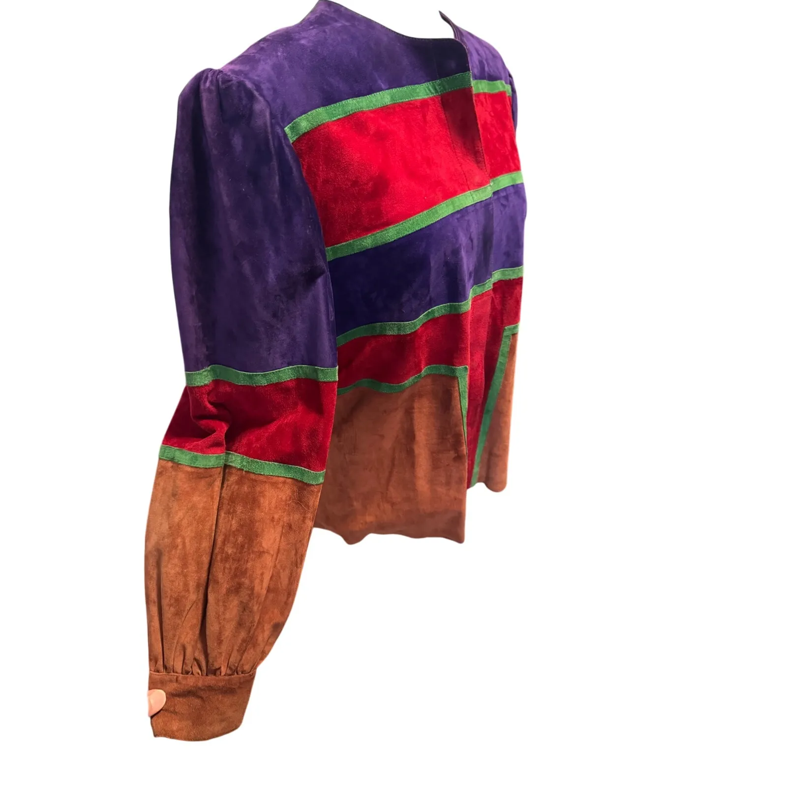 Mario Valentino Made in Italy suede jacket bold color-block Italian 42 (US S-M)a - Image 5