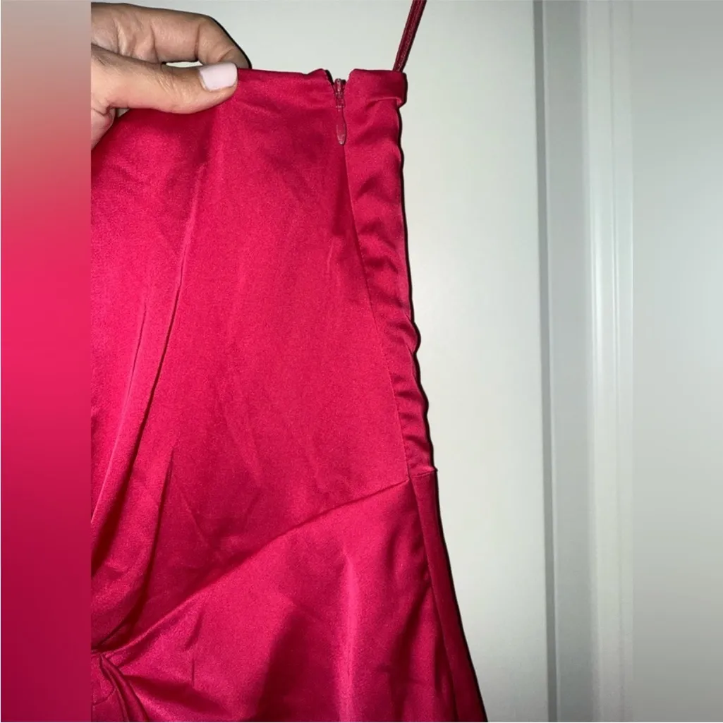AMUR Deena One Shoulder Midi Dress in Rosie Raspberry Hot Pink Satin Cut Out 4‎ - Image 11