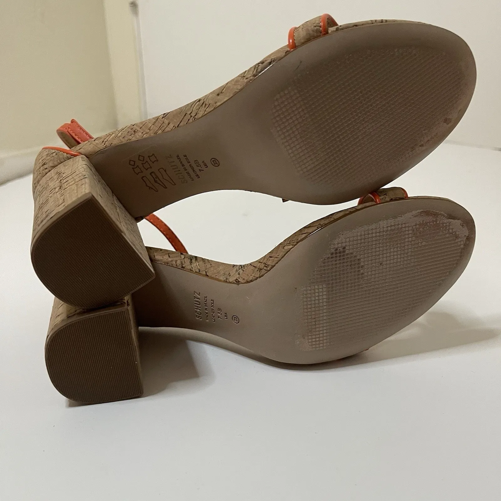 SCHUTZ Cadey Lee Block Casual Leather Sandal orange trim cork US 7.5 - Image 7