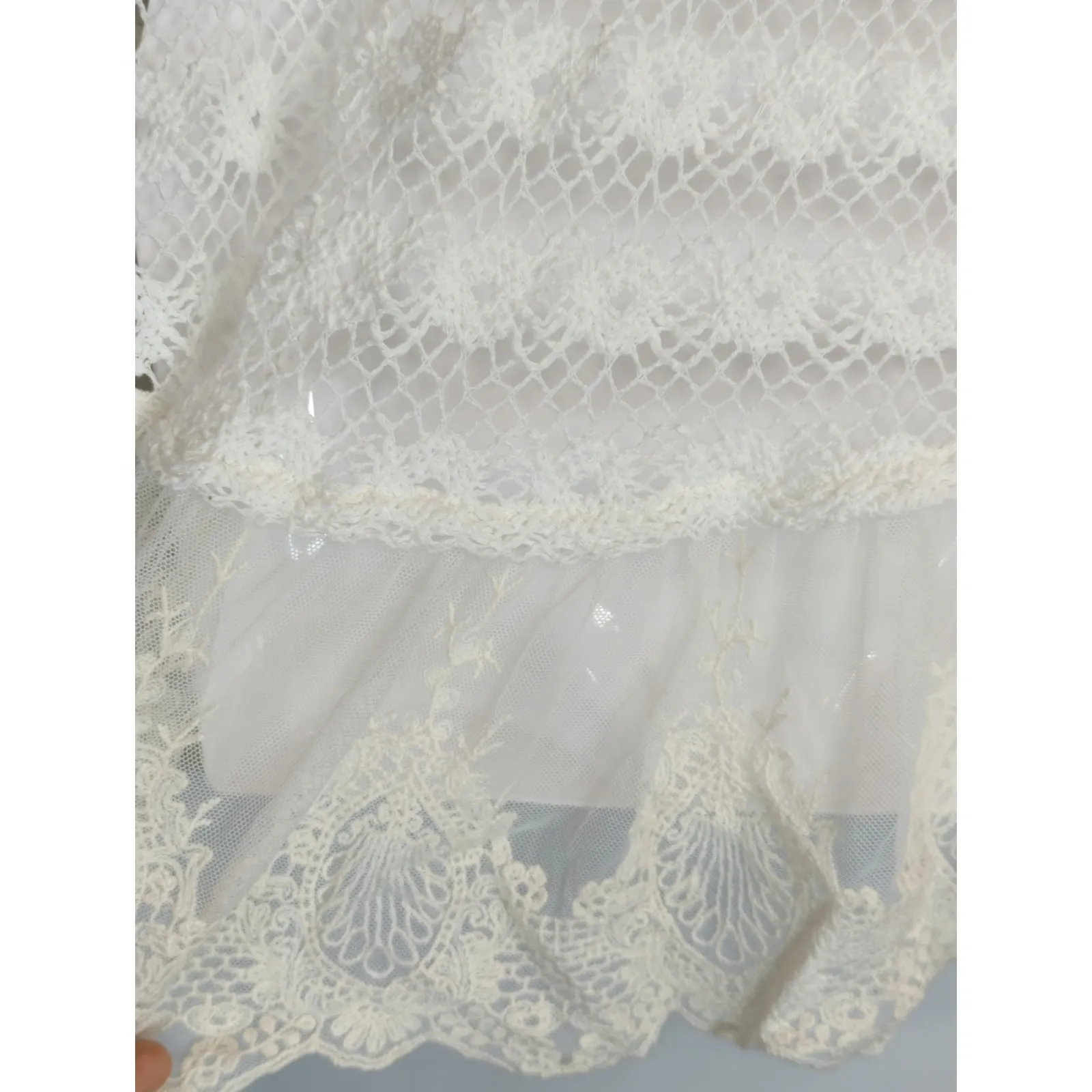 Vintage Women's Havana Cream Floral Lace Sheer Top‎ MED Cottage Core Prairie - Image 4