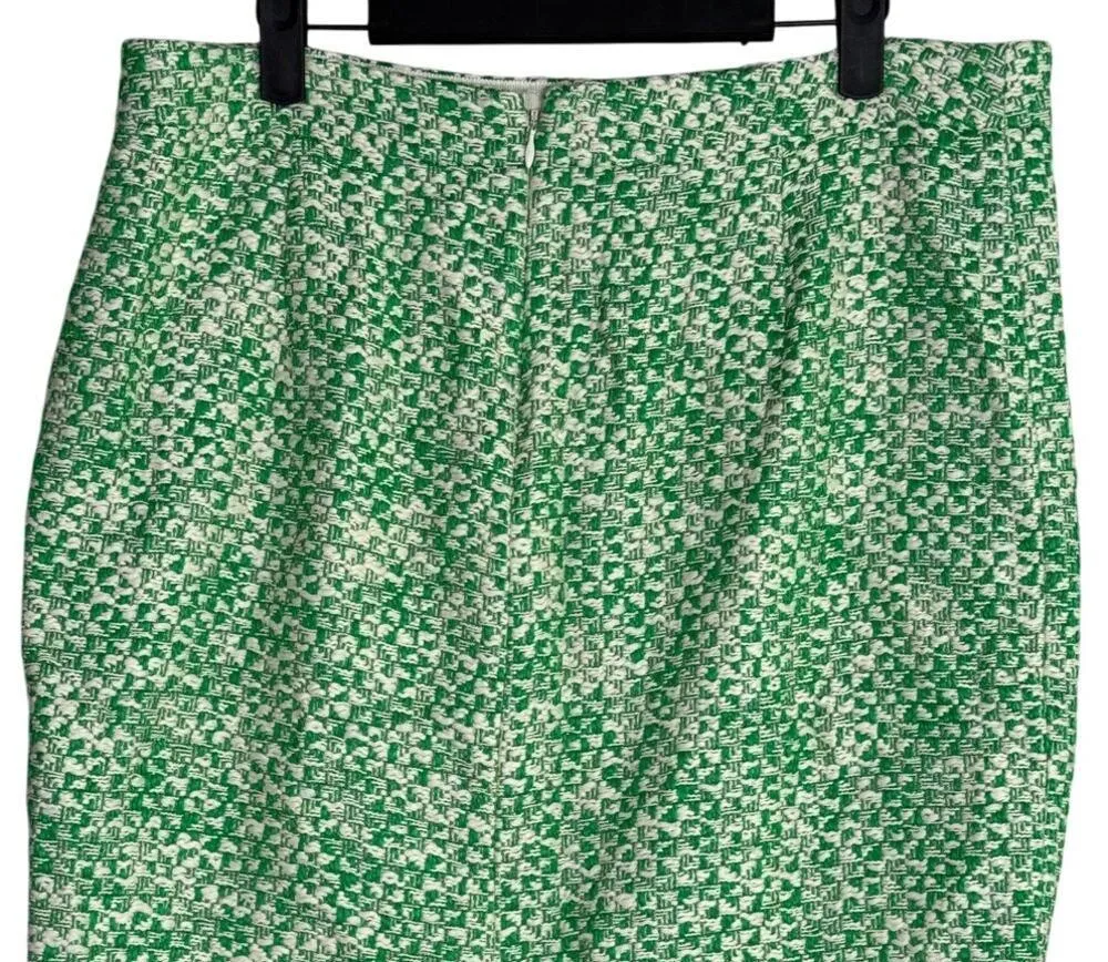 J. Crew No. 2 Pencil Knee Skirt 100% Cotton Clover Tweed Slit 12 Green White - Image 5