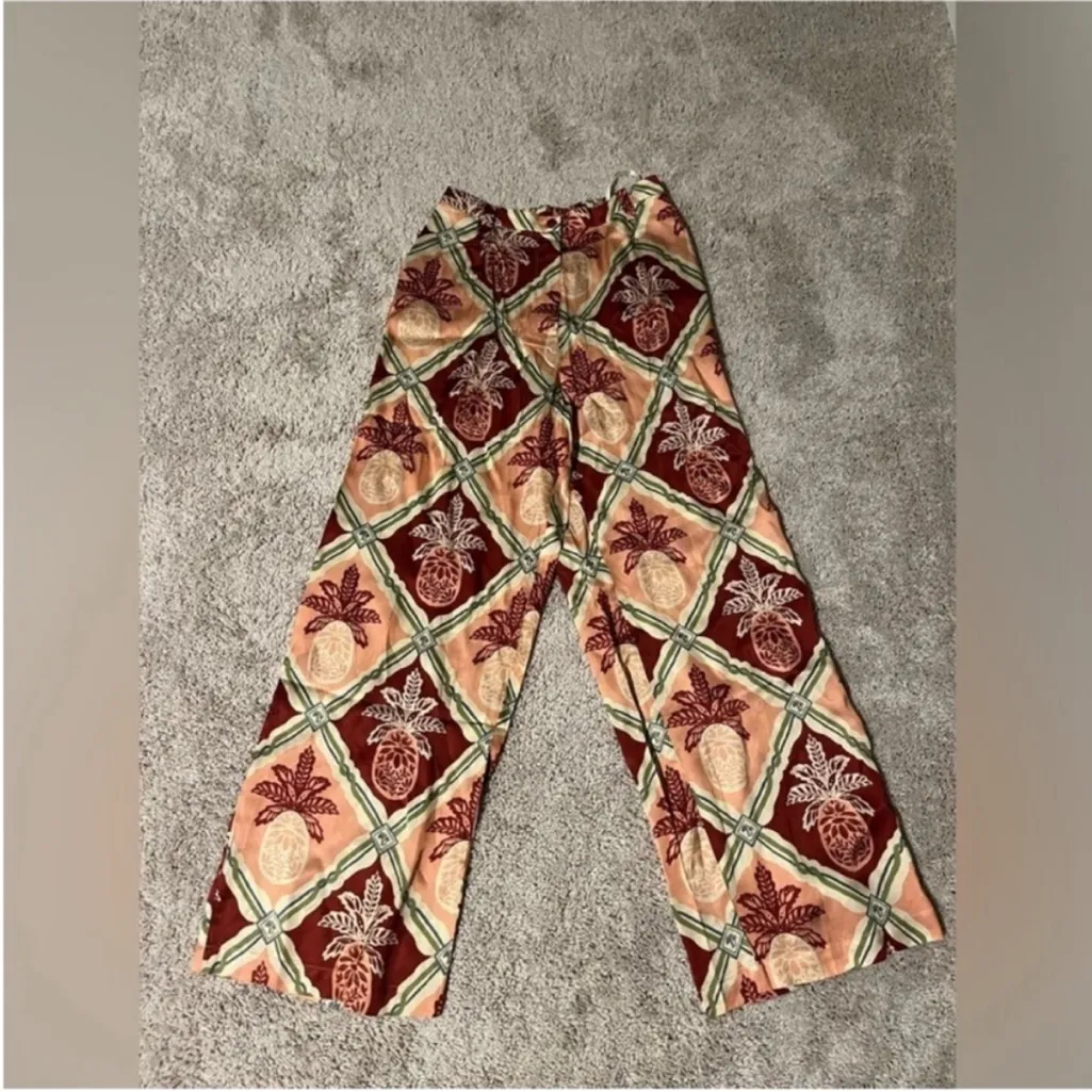 Farm Rio Floral Patterned pineapple Wide-Leg Pants size small - Image 5