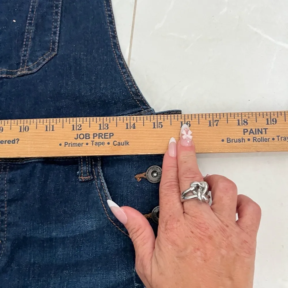 Wax Jean Denim jumper Dress MEDIUM Dark Blue Distressed Front Pocket - Image 8