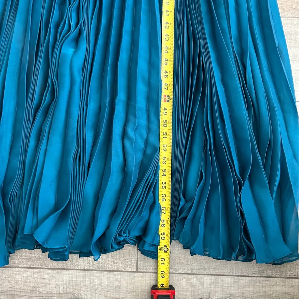 Adrianna Papell Teal Blue Shirred Caplet Embellished Pleated Skirt Gown NWT 8 - Image 10