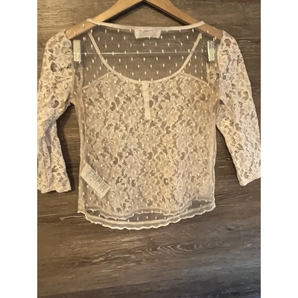 Abercrombie Fitch Vintage Blouse Women’s Sz S Ivory Floral Lace Babydoll Top - Image 8