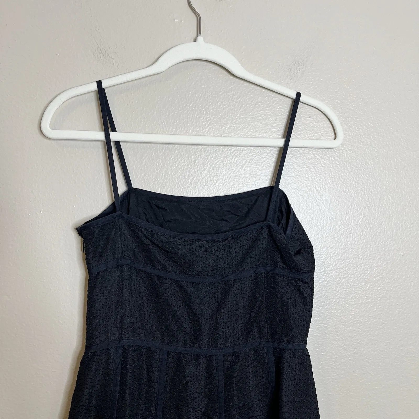 Ann Taylor Dress Silk Scalloped Little Black Classic Minimalist Spaghetti LBD 2 - Image 7