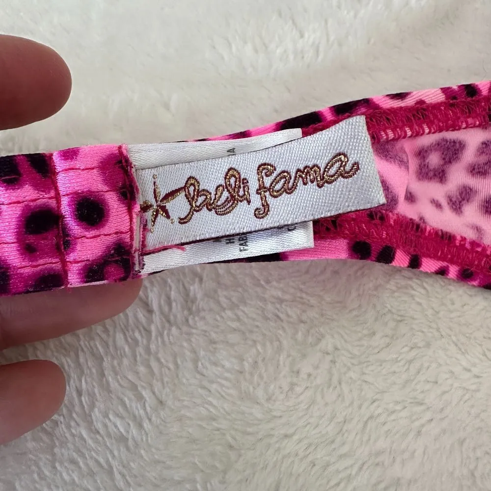 Luli Fama Bikini Pink Leopard Bandeau Push Up Top Ruched Brazilian Bottom - Image 7