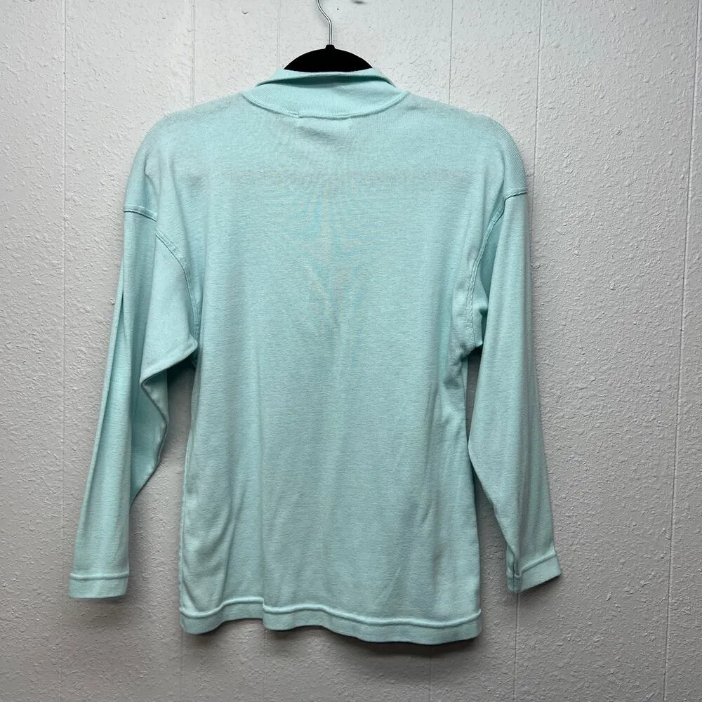 Y2K Vintage Eileen & Co. Womens Top Small Henley Stretch Grunge Retro Preppy Blue - Image 7