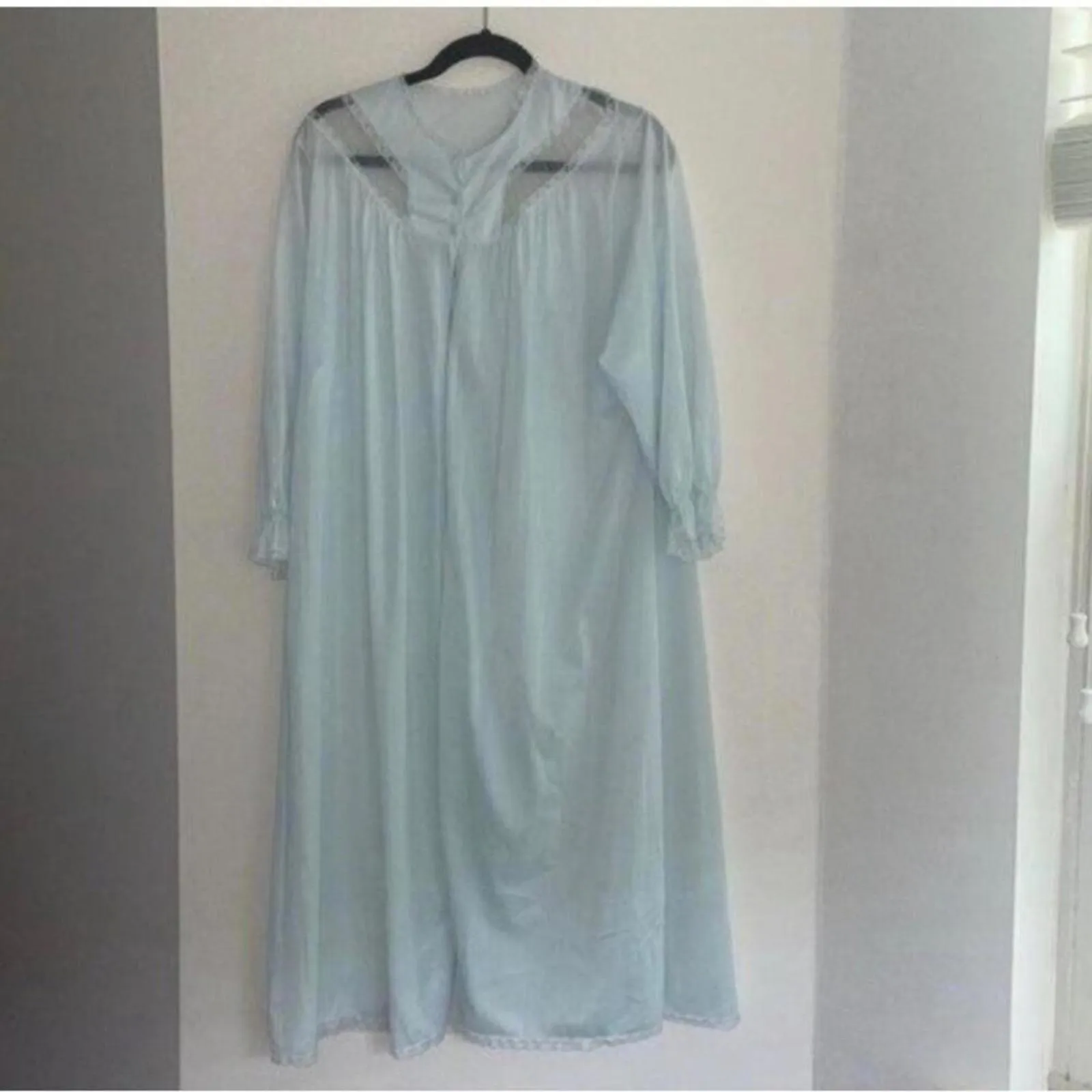 ✅Vintage Light Blue dressing gown lingerie Pajama sleep set 2 Piece Dress Size L - Image 14