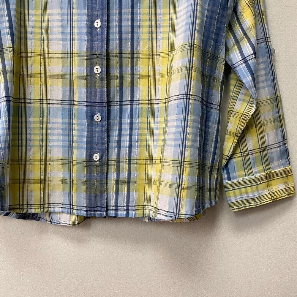Allison Daley Women’s Shirt Petite 10P Button Up Long Sleeve Yellow Blue Plaid - Image 7