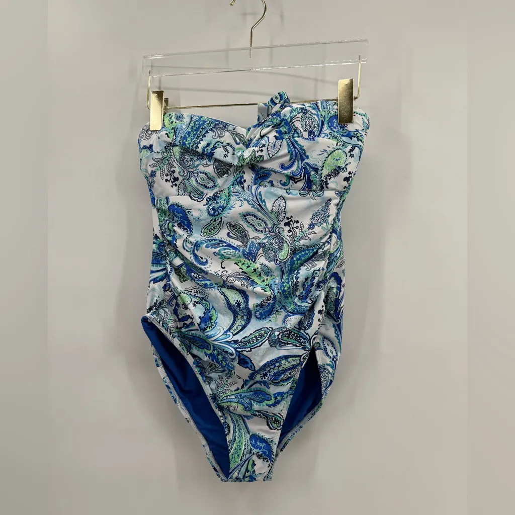 Lauren‎ Ralph Lauren Blue Fiesta Paisley Bandeau One Piece Swimsuit 8 NWT - Image 5