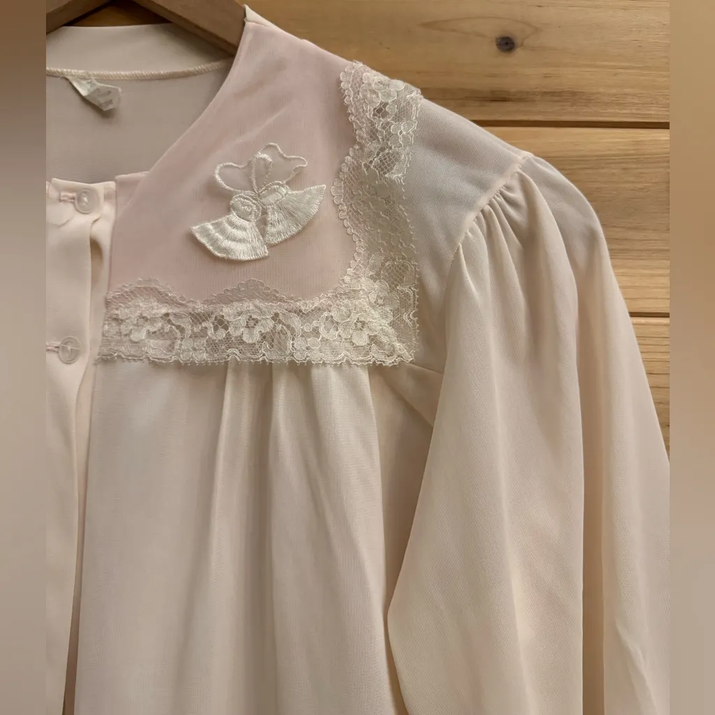 Vintage Lacey Coquette Petal Pink Sz Medium Button Front Lightweight Bed Jacket - Image 2